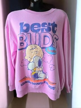 Peanuts "Best Buds" Lilac-Pink Snoopy Lightweight Graphic Sweatshirt Sz XL